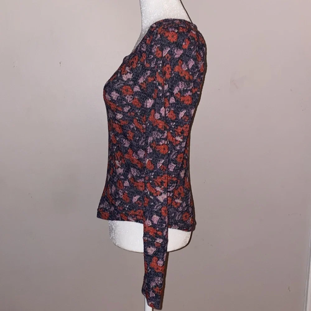 Free People Ciara Printed Floral Waffle Knit Top - Black Combo - Picture 4 of 12